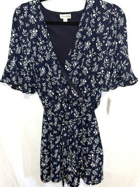 Maison Jules Flutter Sleeve Sheer V Neck Floral Print Dress Size 10 Boho Y2K